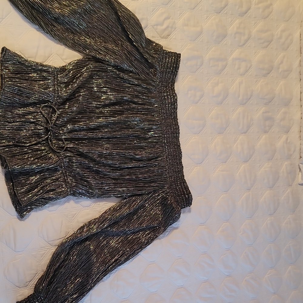 Shimmering Metallic Blouse with Puff Sleeves